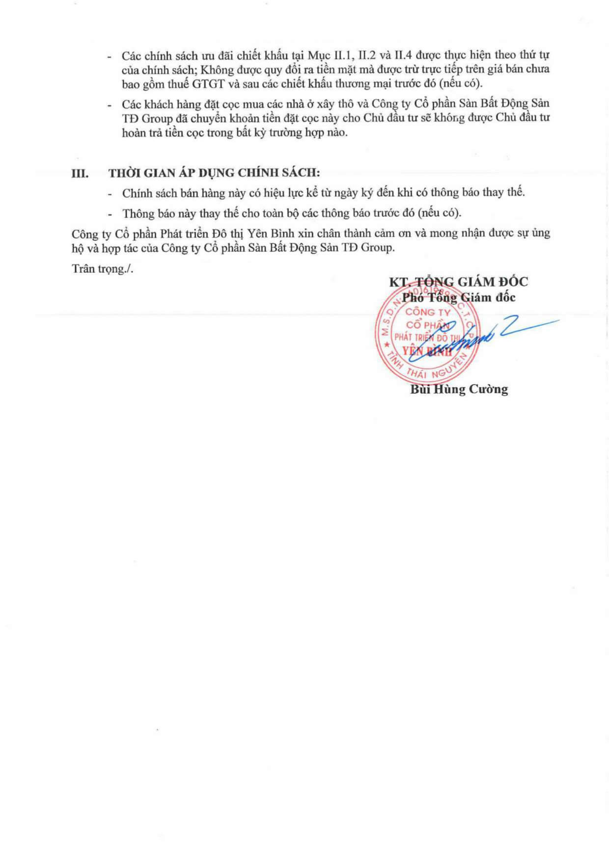 chính sách bán hàng dự án yên bình k-town