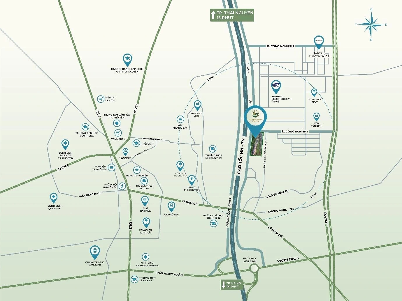 vị trí dự án yên bình k-town phổ yên thái nguyên